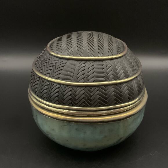 Candone Wharton Other - Candone Wharton Raku Pottery Basketweave & Glaze Vessel Bowl SIGNED with Lid
